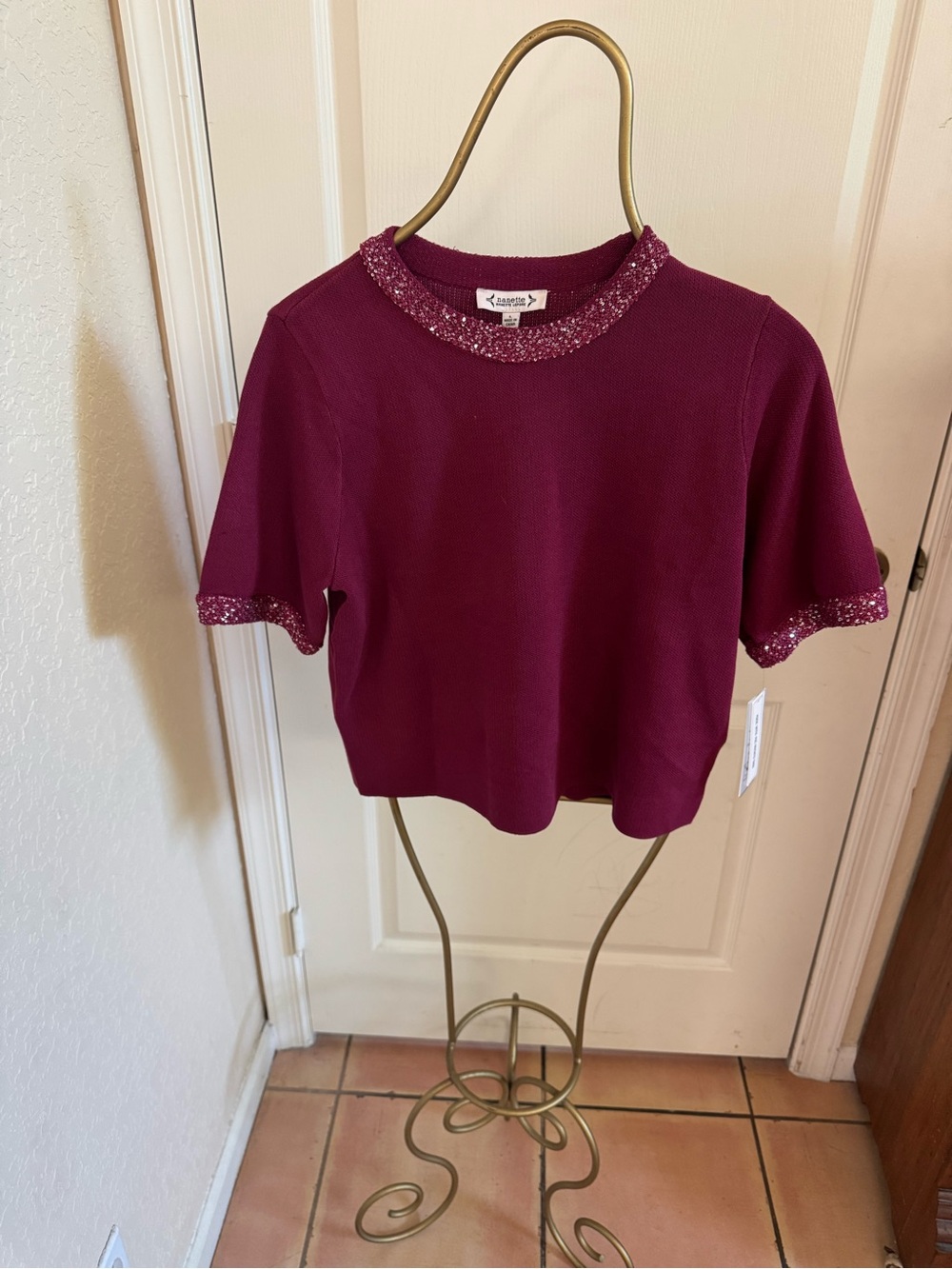 Nanette Lepore Short-Sleeve Knit Top with Sparkle Trim